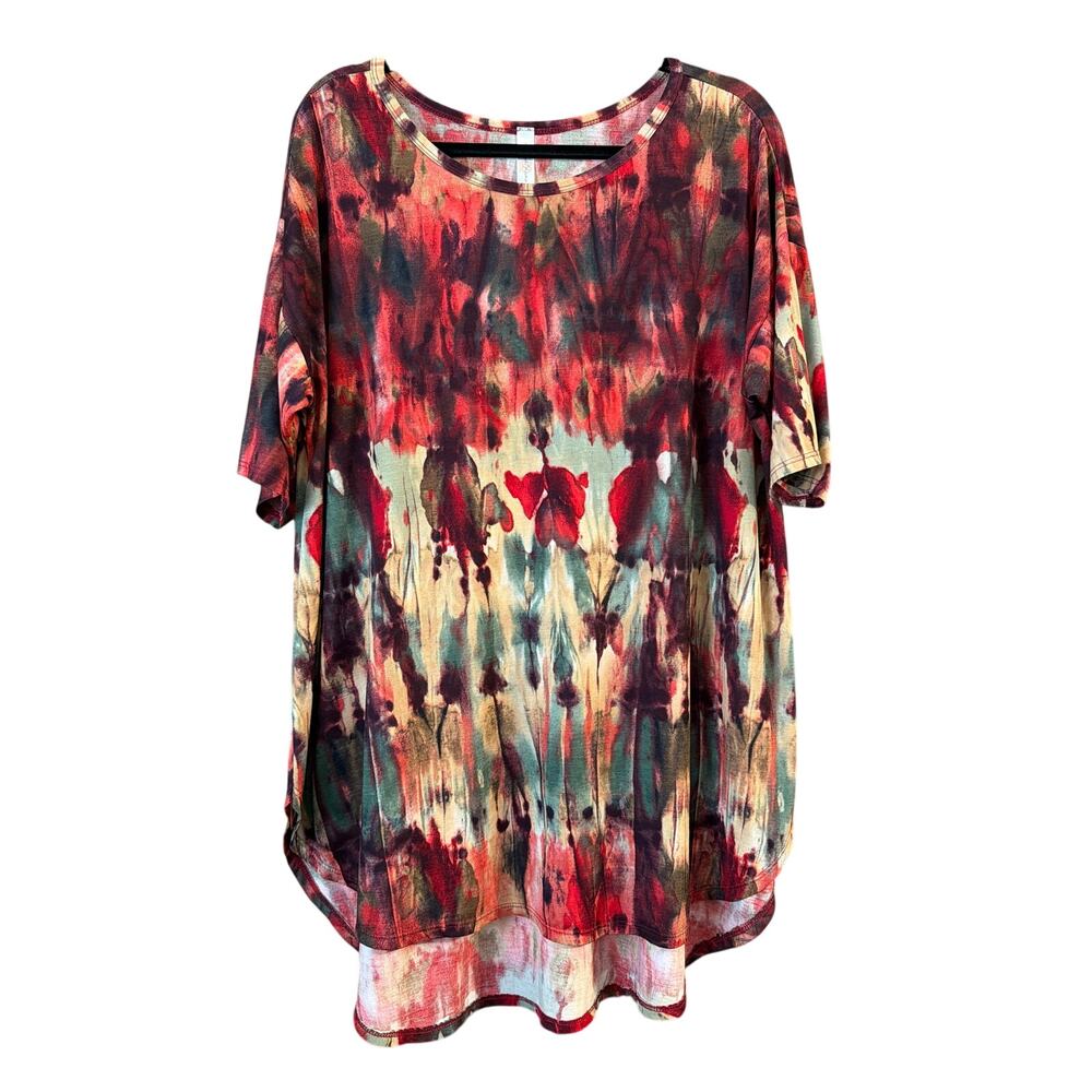 Discount Divas Women's Plus Size Red & Brown Tie Dye Hi-Lo Tunic Size XXXL 3X